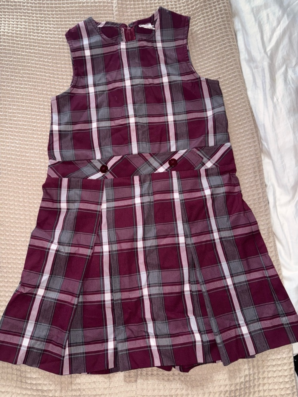 Girls Plaid Sleeveless Jumper Dress in Burgundy